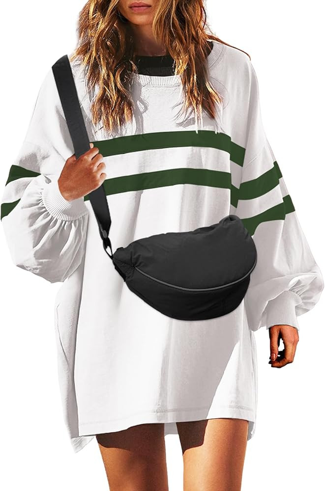 SENSERISE Womens Striped Crewneck Sweatshirts Oversized Lantern Sleeve Color Block Shirts Workout... | Amazon (US)