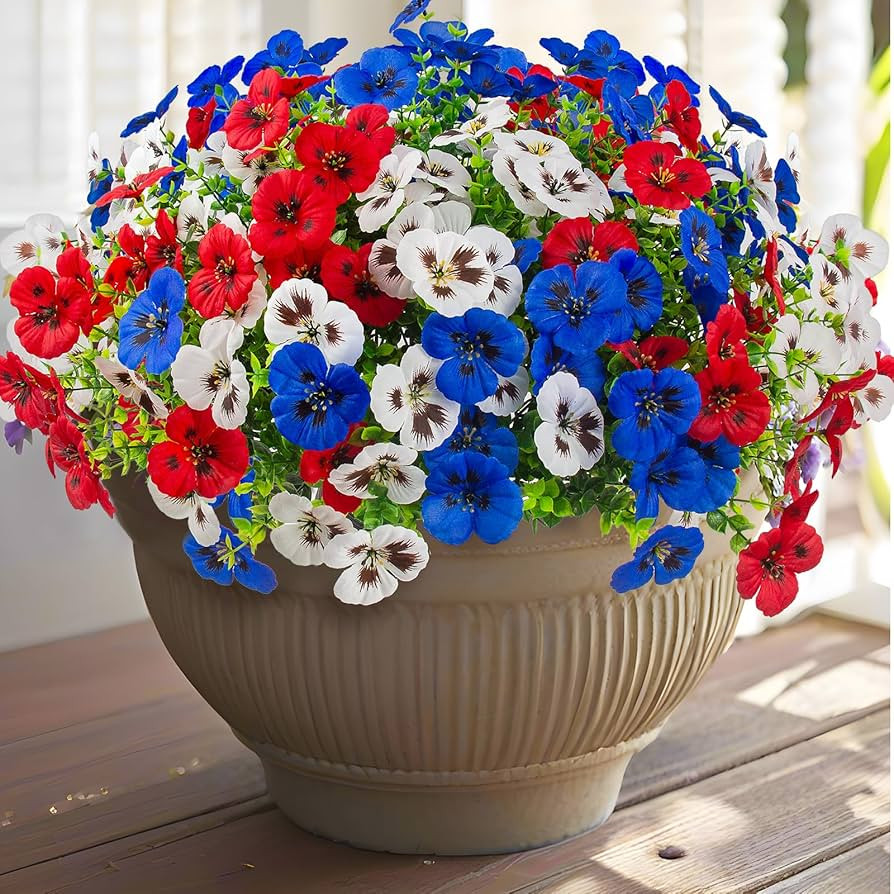 18 Pcs Artificial Fake Pansy Flowers for Outdoor, UV Resistant Faux Silk Pansies Patriotic Flower... | Amazon (US)