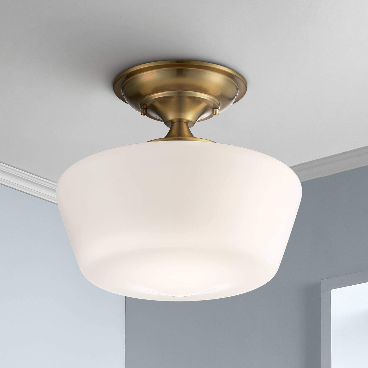 Regency Hill Schoolhouse Rustic Farmhouse Ceiling Light Semi Flush-Mount Fixture 12" Wide Soft Go... | Amazon (US)