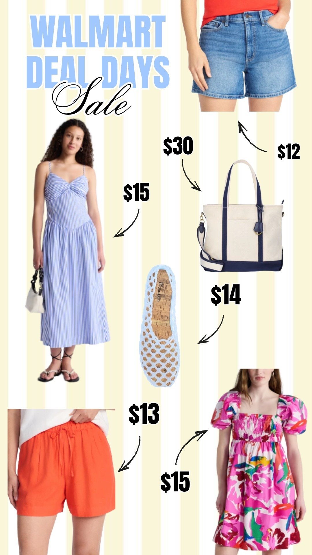 Walmart Deal Days and everything is under $30 🙌 Blue stripe midi dress, denim shorts, a canvas tote, crochet flats, linen shorts, and a floral mini — all linked on LTK!

#LTKSaleAlert #LTKSeasonal #LTKootd