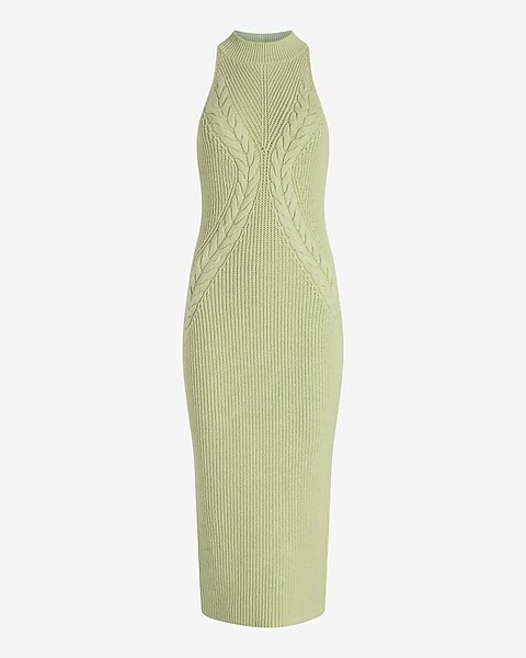 Cable Knit High Neck Midi Sweater Dress | Express