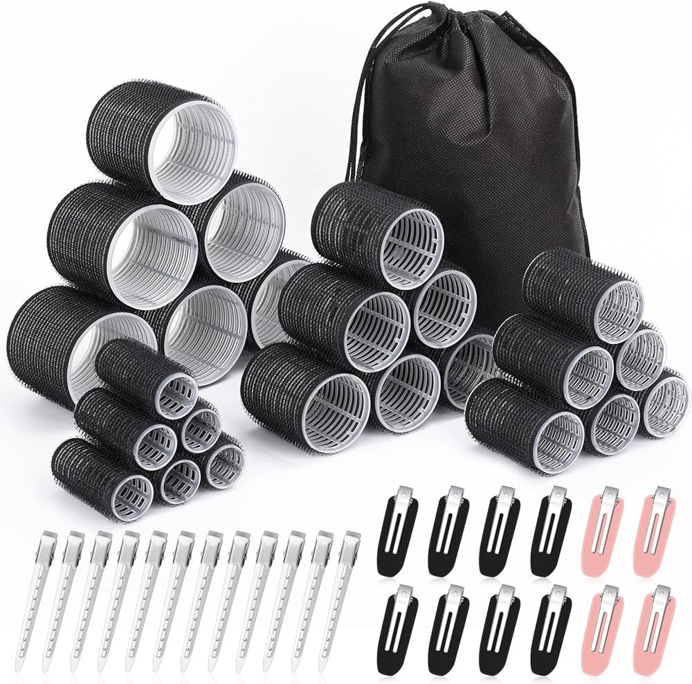 Hair Curlers Set with 24 Rollers (6 Jumbo, 6 Large, 6 Medium, 6 Small) and 24 Clips for All Hair ... | Amazon (US)