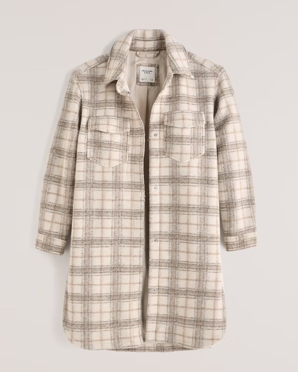 Long-Length Wool-Blend Shirt Jacket | Abercrombie & Fitch (US)
