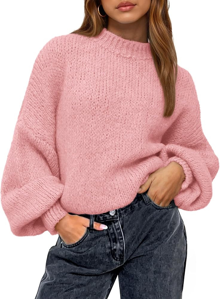 BTFBM Women's Pullover Sweaters Fall Winter 2025 Crew Neck Lantern Long Sleeve Casual Oversized K... | Amazon (US)