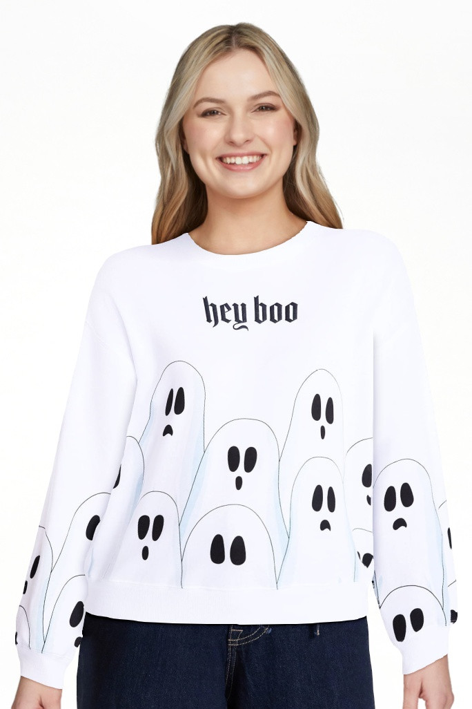 Halloween Women's Hey Boo Graphic Sweatshirt with Long Sleeves, Sizes XXS-XXL | Walmart (US)