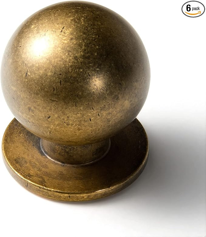 Goo-Ki 6 Pack Antique Brass Kitchen Cabinet Knobs,Retro Drawer Pulls,1 3/16 Inches Diameter Knob ... | Amazon (US)