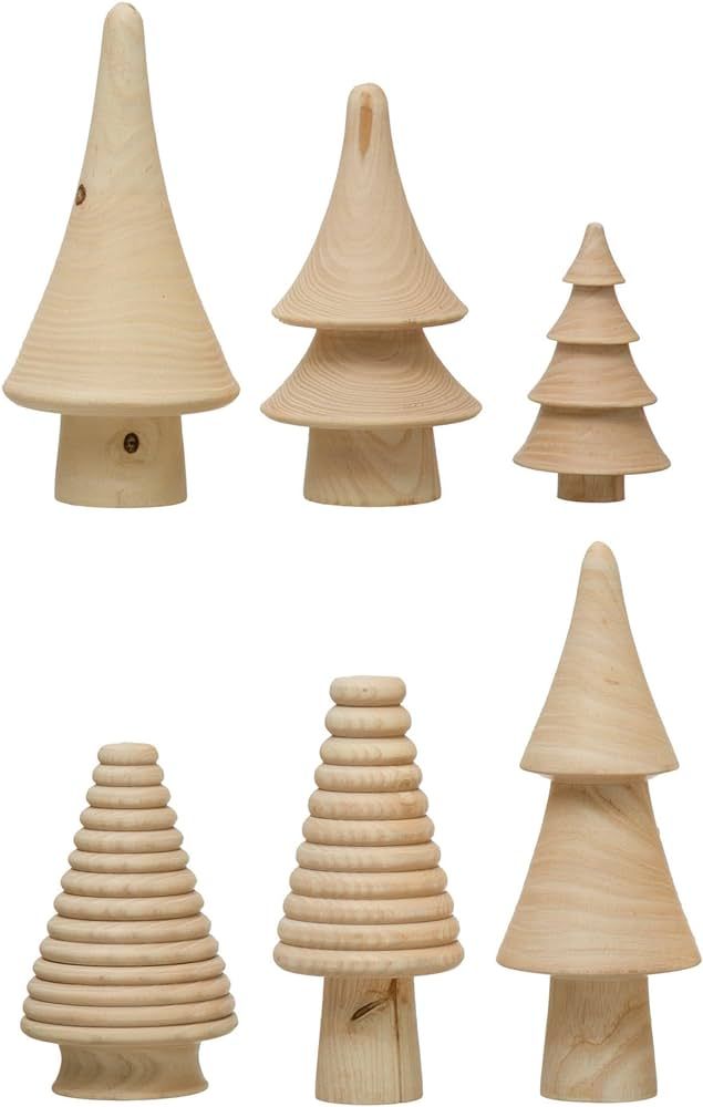 Creative Co-Op 3" H-8" H Wood Trees, Natural, Set of 6 Figures and Figurines, Multi | Amazon (US)