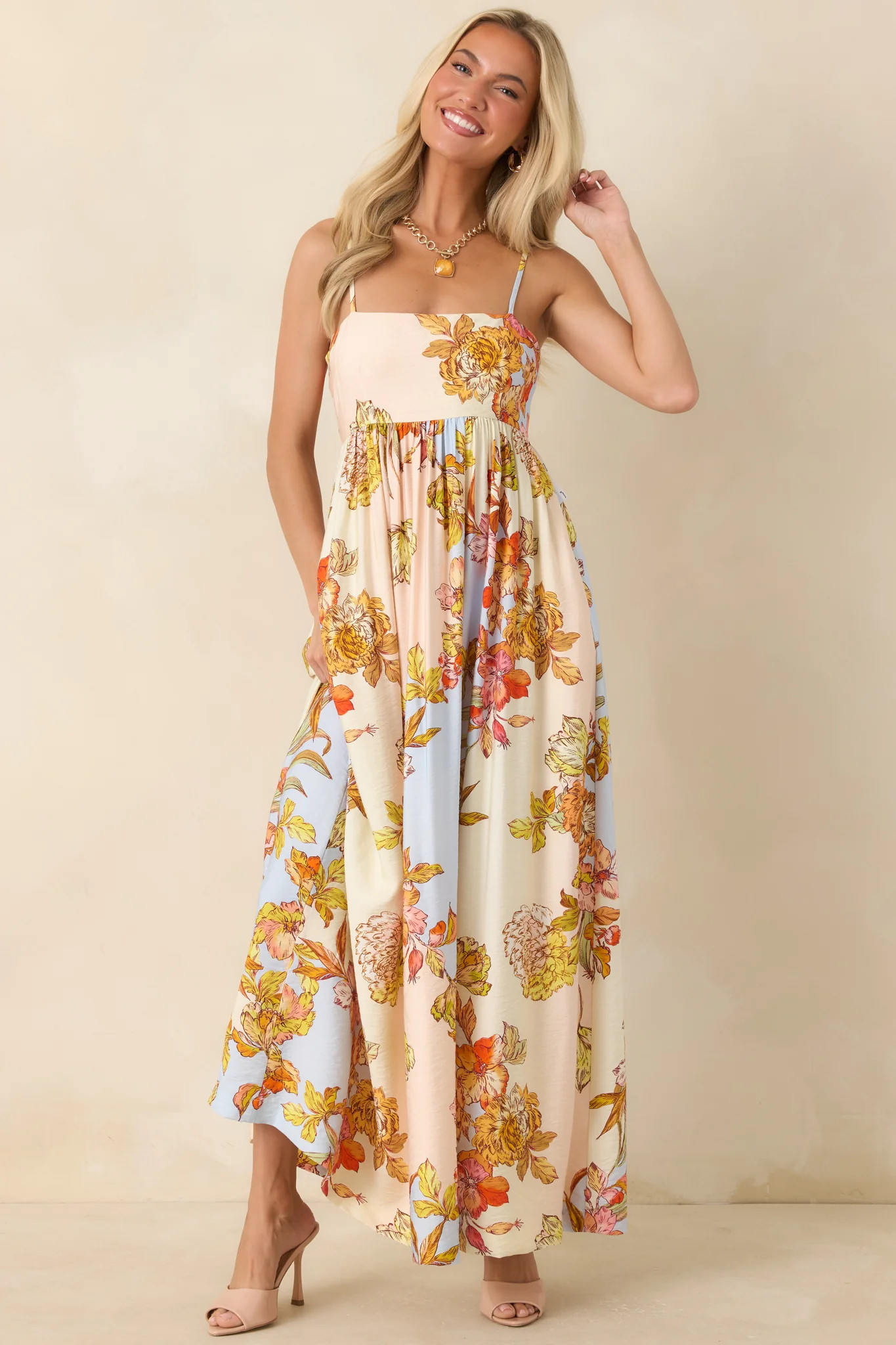 MINKPINK Fiore Multi Pastel Floral Tie Back Maxi Dress | Red Dress