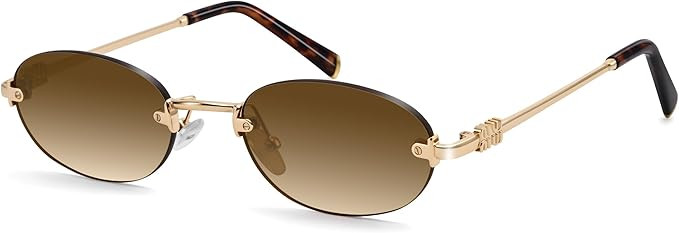 Retro Oval Sunglasses Womens Mens, Trendy Y2K Rimless Vintage Sunnies UV400 Luxury Gold frame Sha... | Amazon (US)