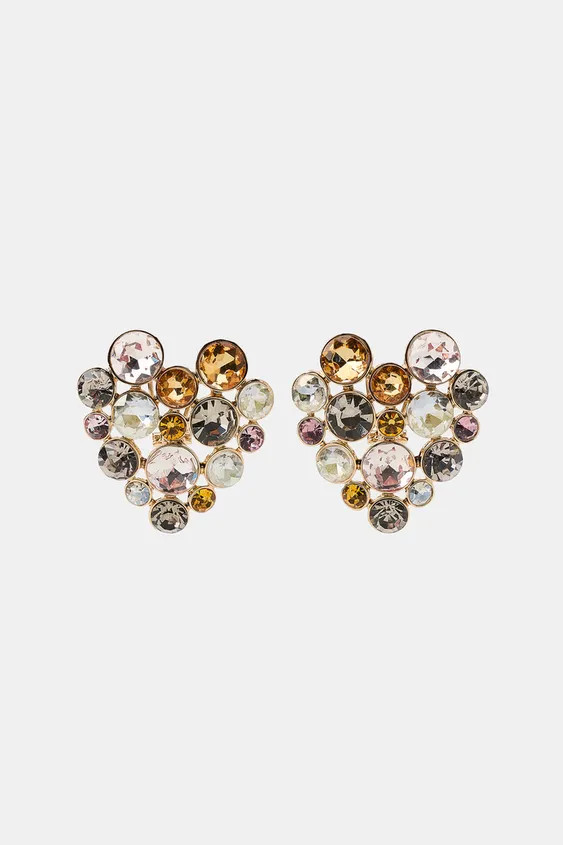 JEWELED HEART EARRINGS | Zara US