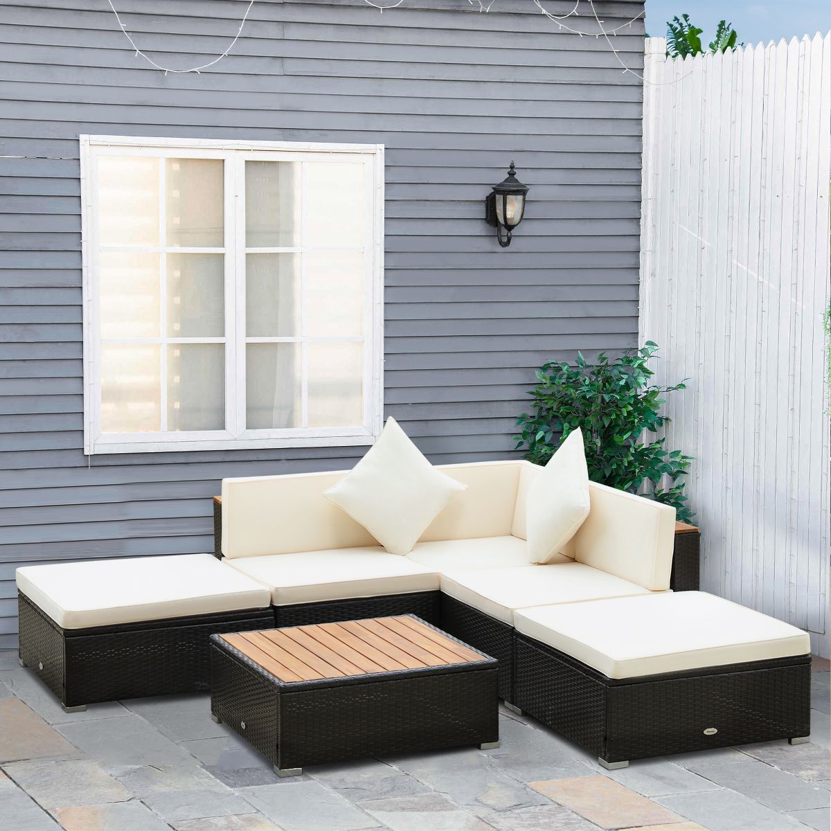 Outsunny 6 Piece Patio Furniture Set, Outdoor Rattan Sectional Sofa Couch with Chaise Lounge Side... | Target