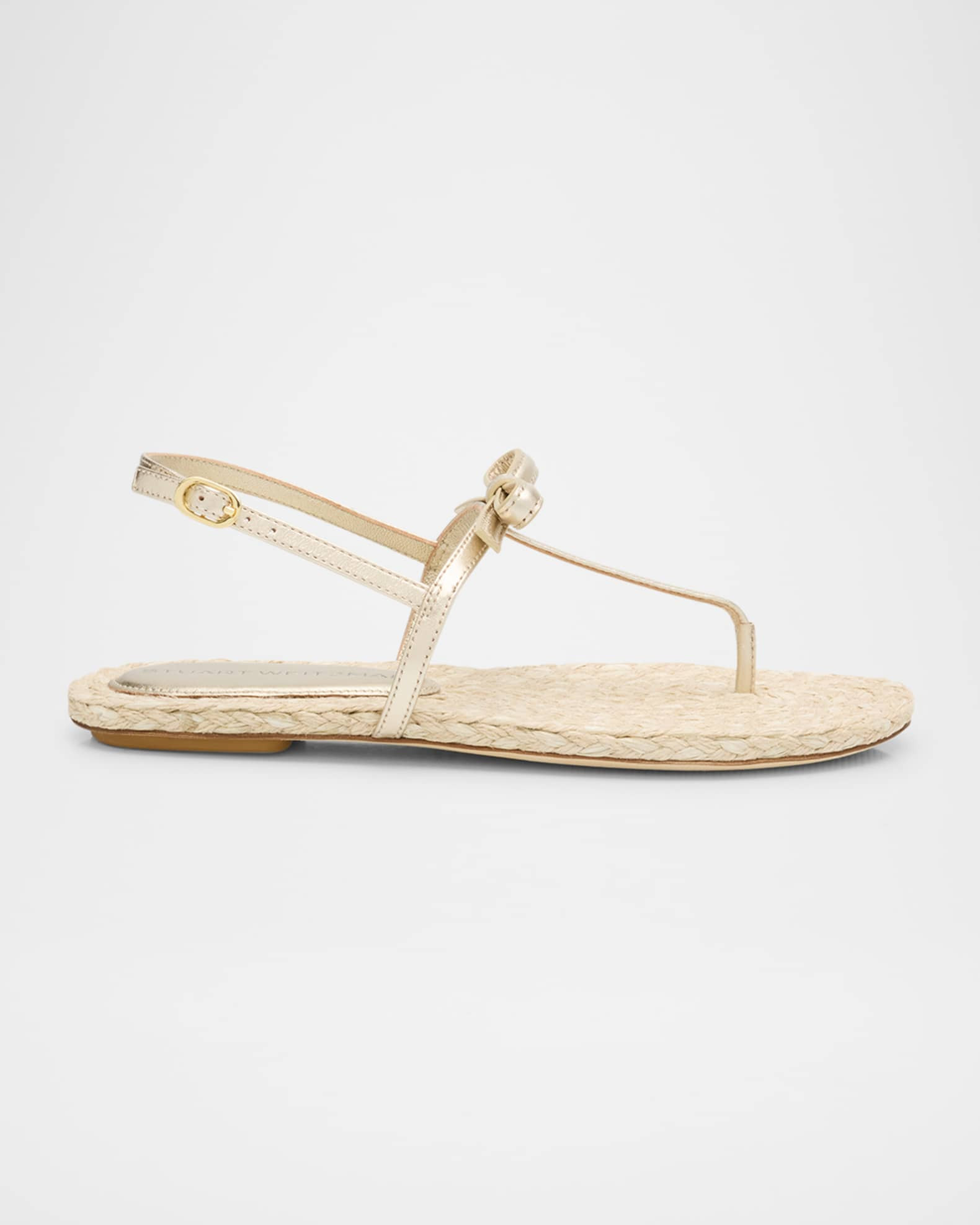 Stuart Weitzman Felicity Metallic Bow T-Strap Sandals | Neiman Marcus
