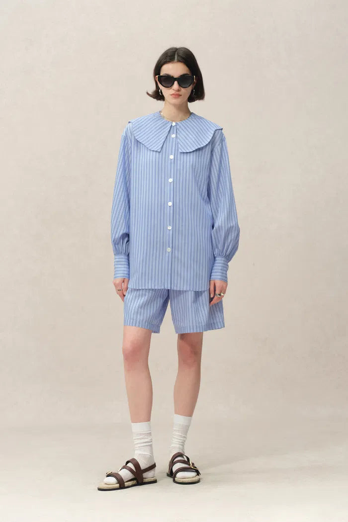 Fiona Detachable Collar Striped Shirt and Shorts Set in Lyocell | Fabrique