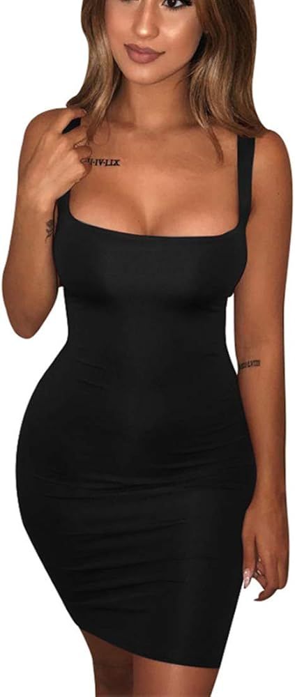Women's Casual Basic Tank Top Sexy Sleeveless Bodycon Mini Club Dress | Amazon (US)