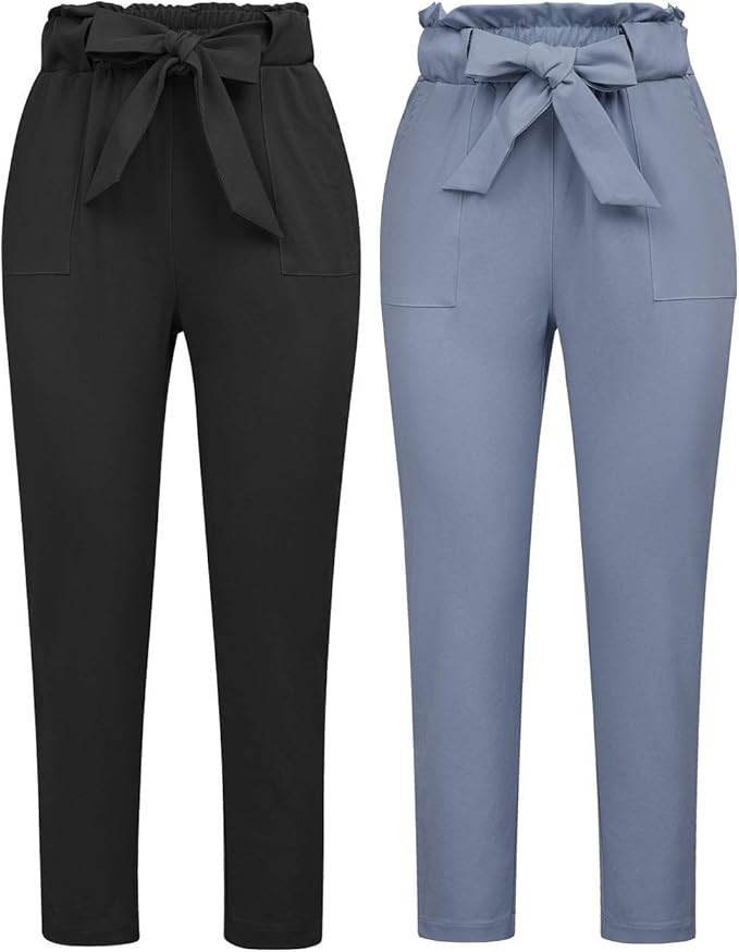 GRACE KARIN Women's Cropped Paper Bag Waist Pants with Pockets | Amazon (US)