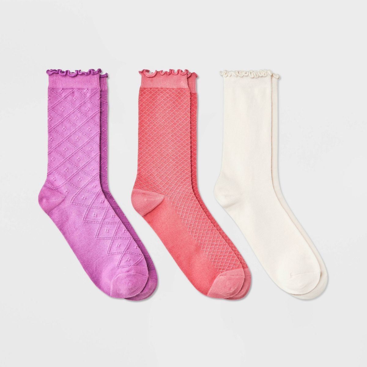 Girls' 3pk Fashion Ruffle Crew Socks - art class™ Purple | Target