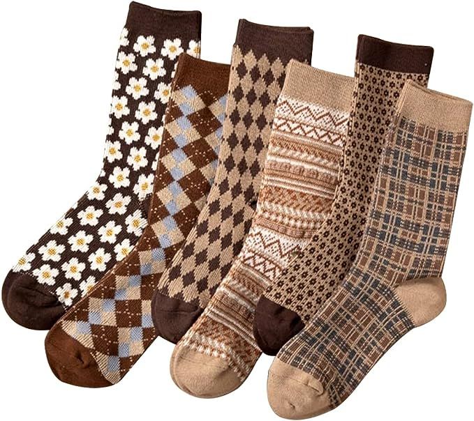 Laiiqi 6 Pairs Women's Winter Socks, Warm Thick Socks Vintage Casual Soft Socks for Women Cozy Cr... | Amazon (US)
