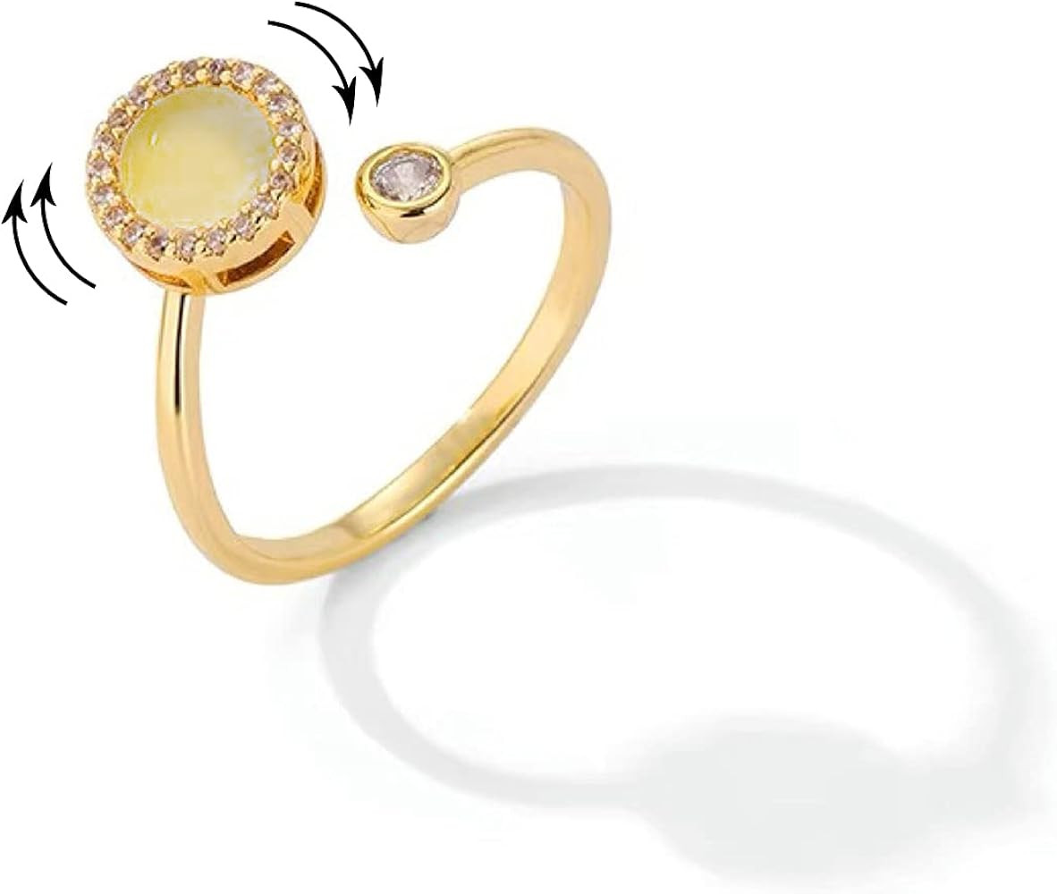 Rotatable Band Ring for Women 5a?Cubic Zirconia Ease Anxiety Spinner Ring Adjustable Relieving Stres | Amazon (US)