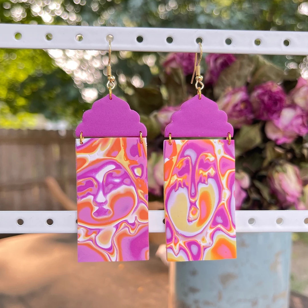 Bright Colorful Mokume Gane Sun Dangles Vibrant Sunset Color Palette Clay Earrings - Etsy | Etsy (US)