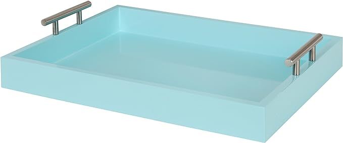 Kate and Laurel Lipton Decorative Tray with Polished Silver Metal Handles, Pastel Teal | Amazon (US)