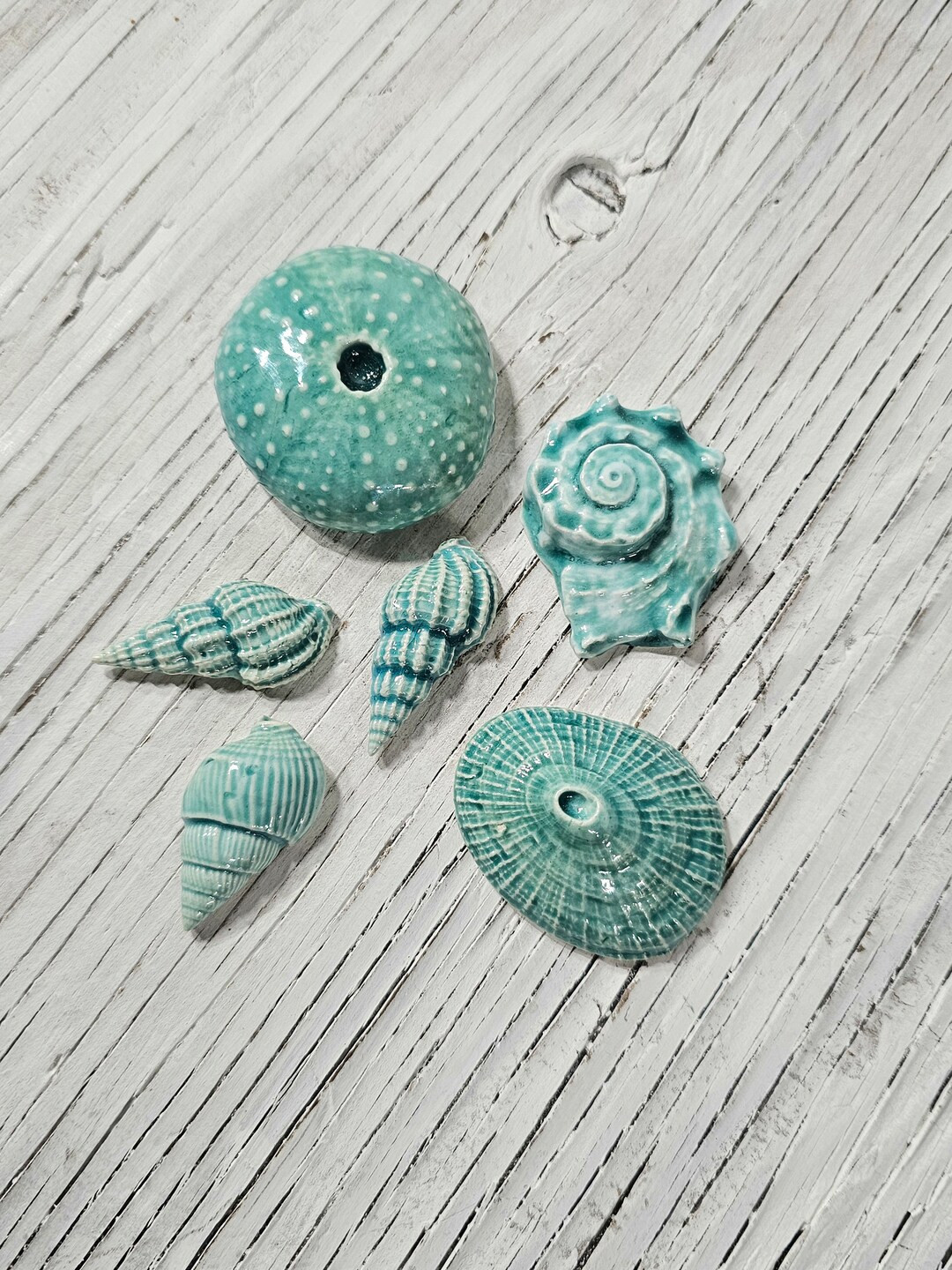 Seashell Mosaic Tiles, Set of 6, Ocean Blue Green, Assorted Shapes, Handmade - Etsy | Etsy (US)