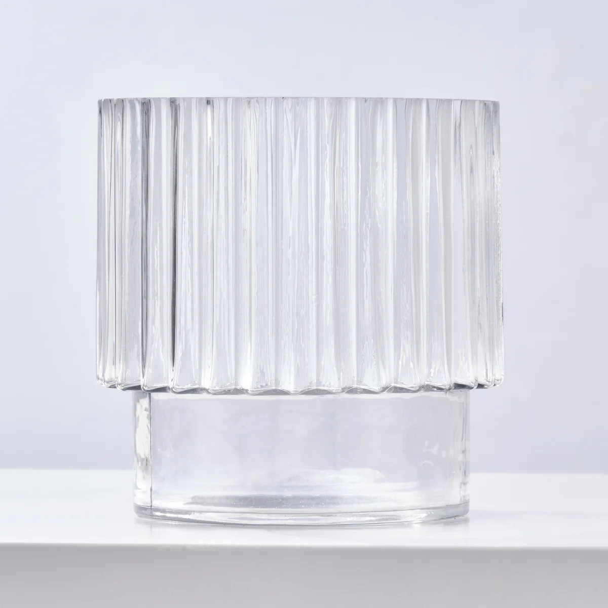 Ribbed Clear Glass Fluted Vase Modern Decorative Vessel | Darby Creek Trading