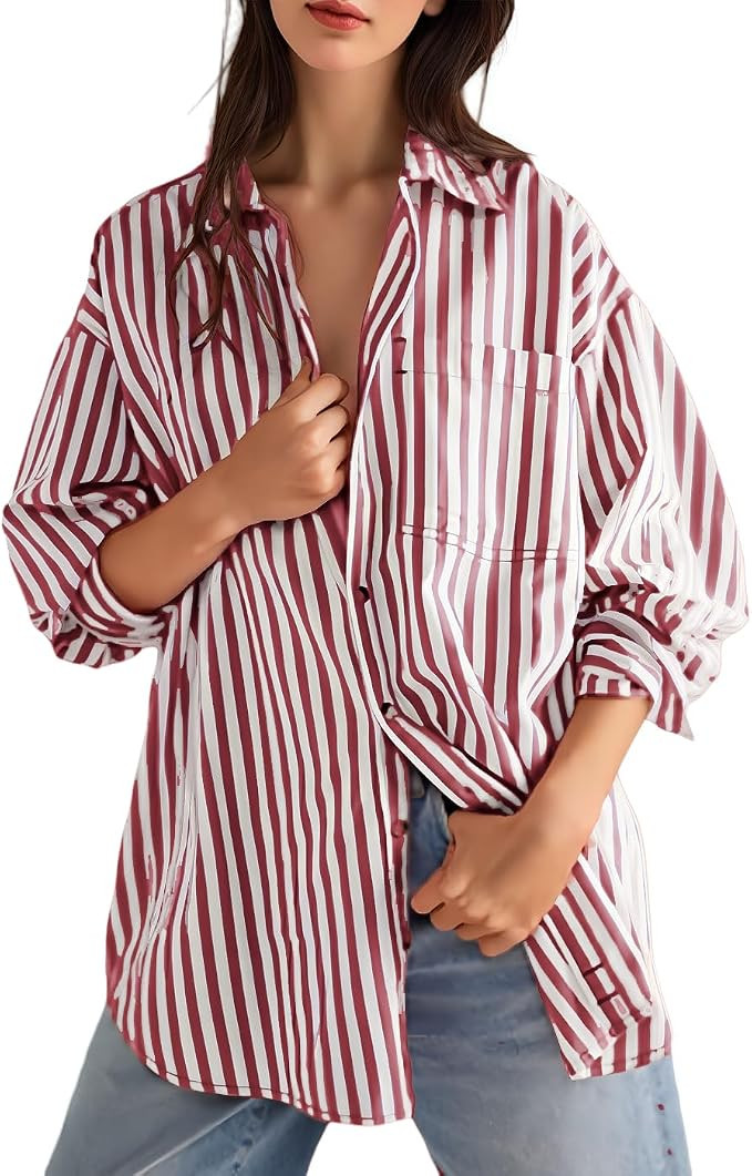 Long Sleeve Button Down Shirts for Women 2026 Spring Summer Fall Casual Loose Business Work Blous... | Amazon (US)