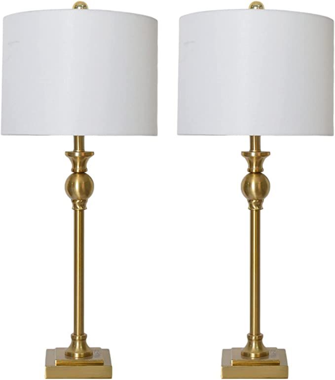 Maxax Traditional Country Buffet Table Lamps 28" Tall Set of 2, Brass Gold Bedside Lamps with Whi... | Amazon (US)