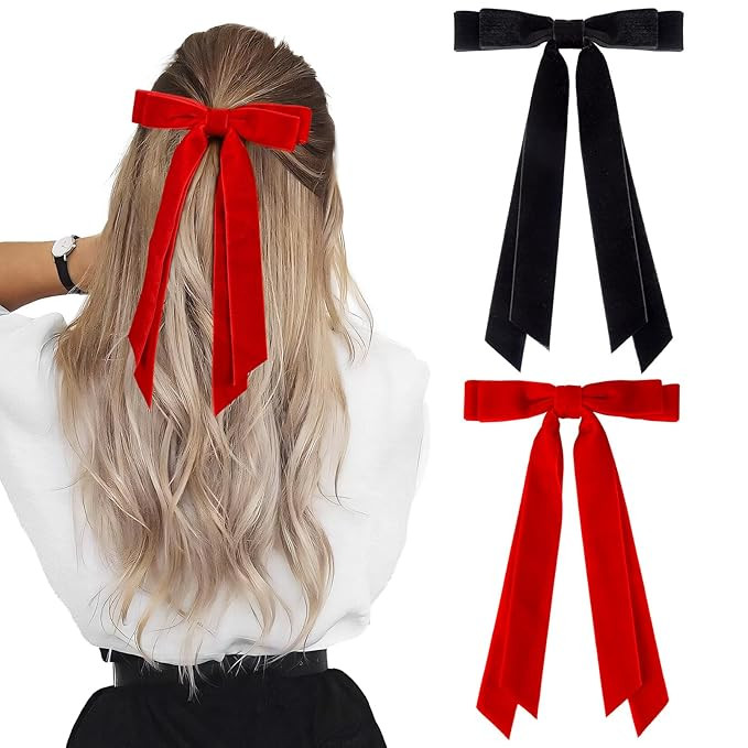 2PCS Velvet Hair Bows Ribbon Hair Clip Black Red Accessories Ponytail Holder Accessories Slides M... | Amazon (US)