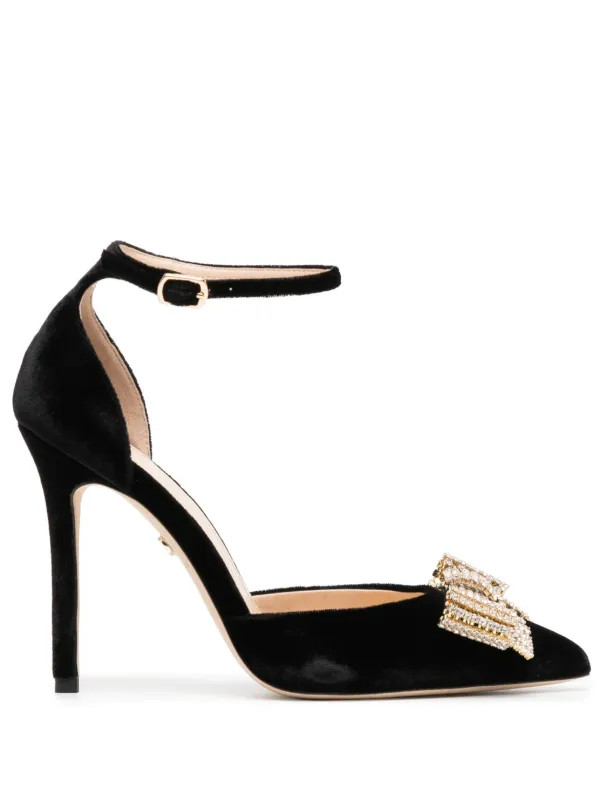 Dee Ocleppo Bow 105mm Velvet Pumps | Black | FARFETCH UK | Farfetch Global