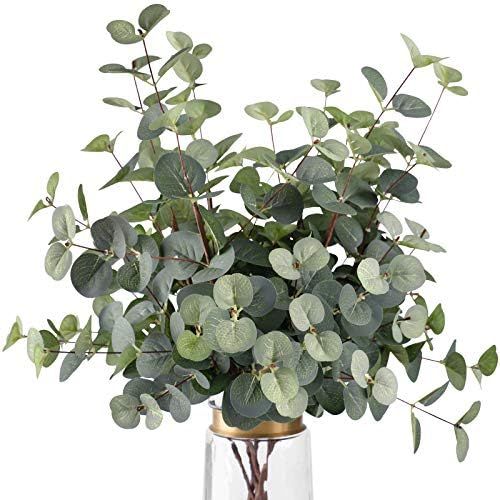 FUNARTY 6 Pcs Artificial Eucalyptus Leaves Long Stems 25" Tall with 80 Leaves Fake Silver Dollar Euc | Amazon (US)
