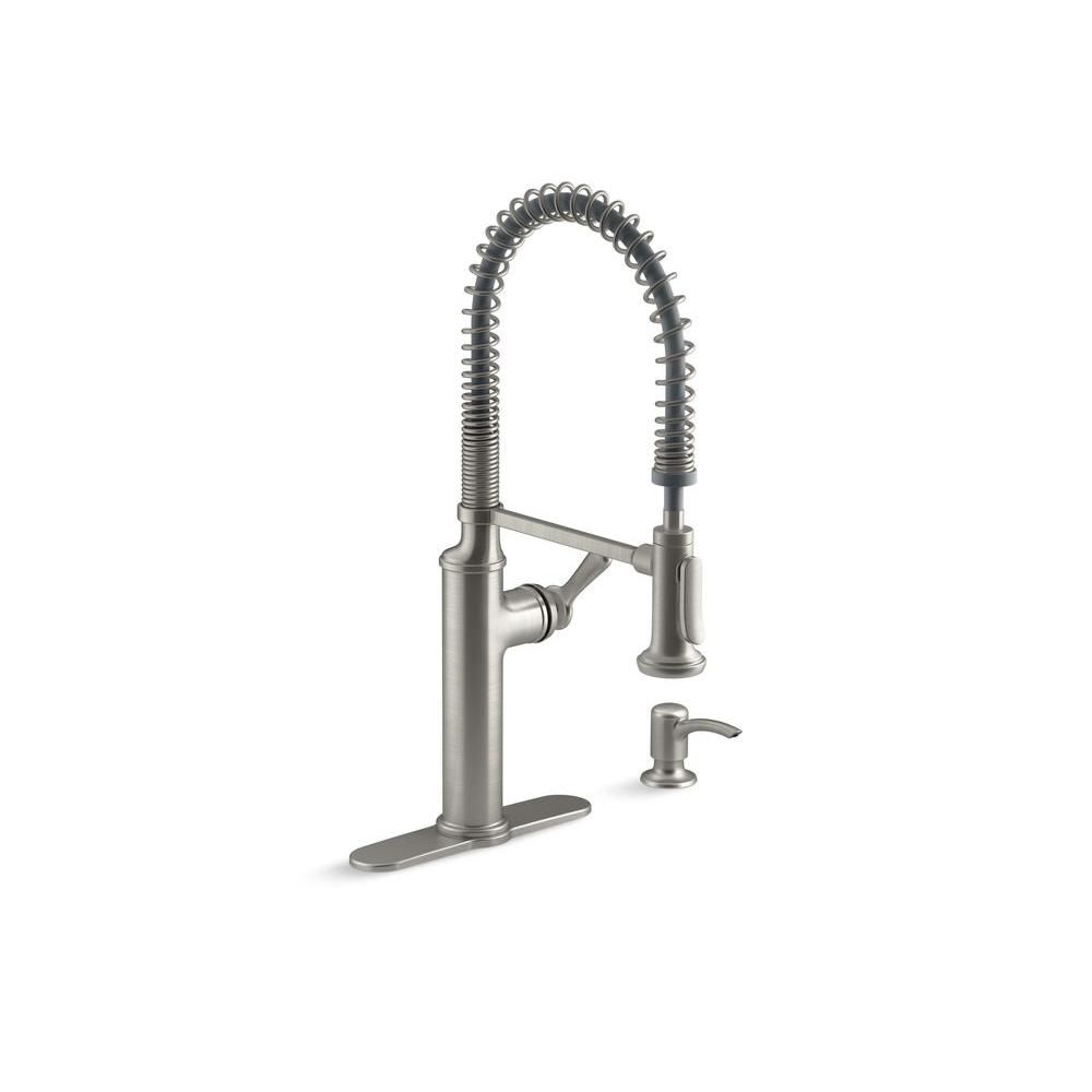 Sous Pro-Style Single-Handle Pull-Down Sprayer Kitchen Faucet in Vibrant Stainless | The Home Depot
