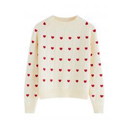 Full of Hearts Embroidered Emboss Knit Crop Sweater in Light Yellow | Chicwish