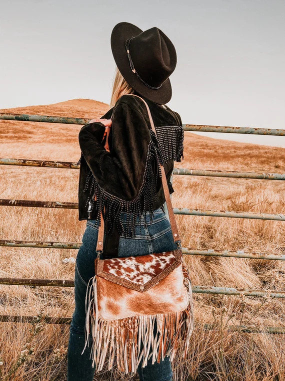 Myra Bag Hair On Cowhide Fringe Crossbody Purse | Etsy (US)