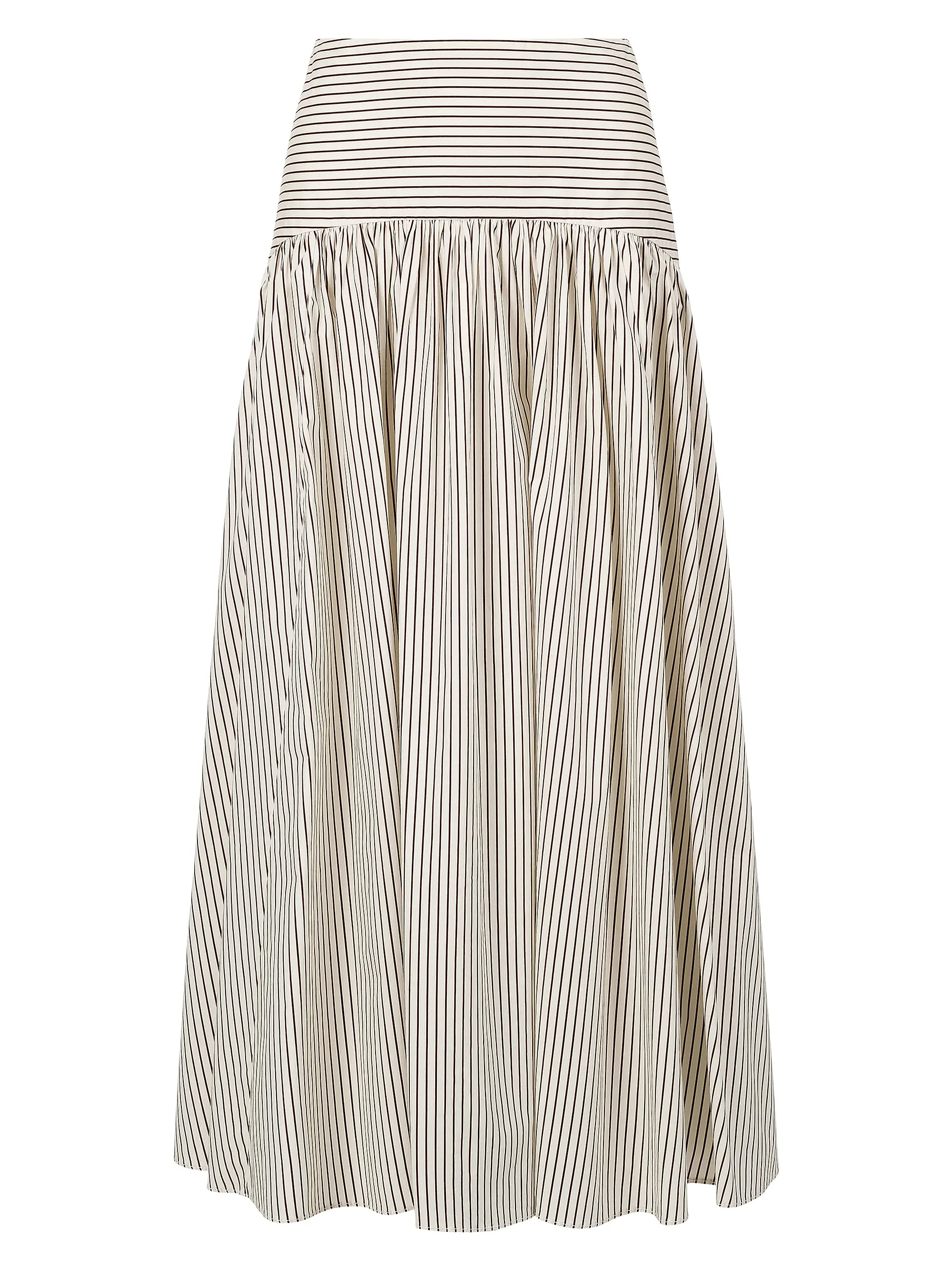 Staud Procide Pinstriped Stretch-Cotton Midi-Skirt | Saks Fifth Avenue | Saks Fifth Avenue