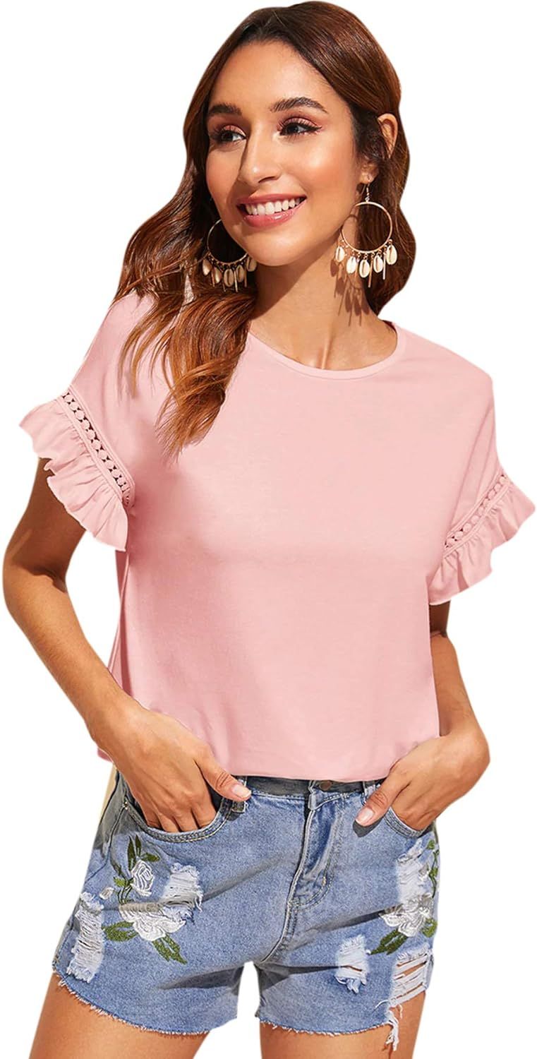 Floerns Women's Casual Summer Ruffle Short Sleeve Tops Blouse T-Shirt | Amazon (US)