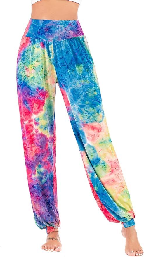 High Waisted Jogger Pants for Women, Loose Tie-dye Print Hippie Sweatpants Harem Yoga Trousers | Amazon (US)