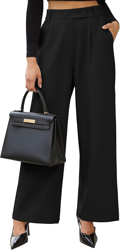 ZAFUL Womens Wide Leg Pants High Elastic Waisted Business Casual Trousers Work Dress Pants with P... | Amazon (US)