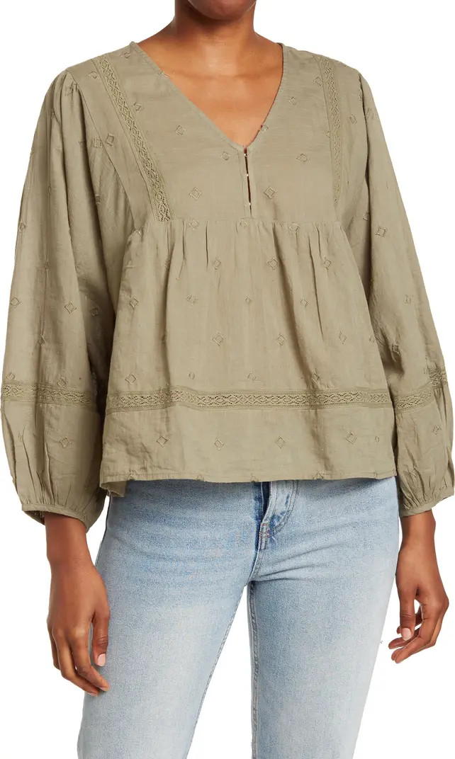 LUCKY BRAND Embroidered Lace Trim Blouse | Nordstromrack | Nordstrom Rack