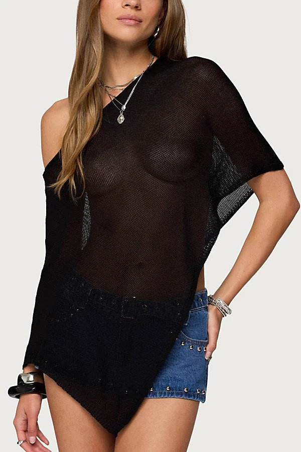 Edikted Azalia Asymmetric Knit Poncho Top in Black, Women's at Urban Outfitters | Urban Outfitters (US and RoW)