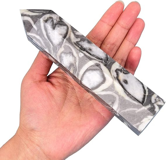 AMOYSTONE Large Stone Obelisk Tower Thousand Eye Jasper Healing Crystal Point Wand Gray Crystal D... | Amazon (US)