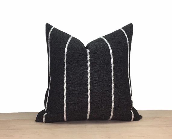 white and black striped linen pillow cover | Etsy (US)