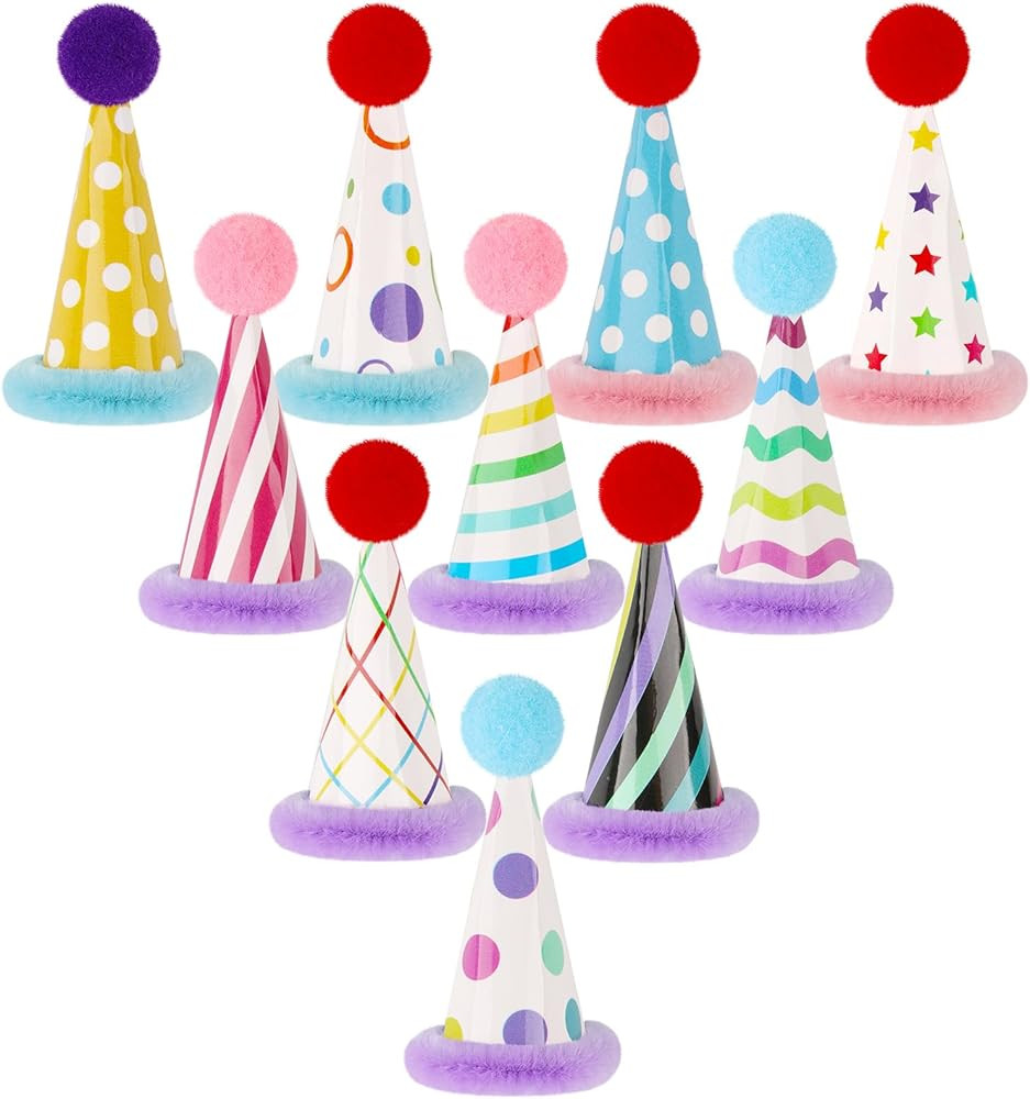 Mini Party Hats for Stuffed Animals Figures Toys Cute Cake Cone Birthday Party Hats with Pom Poms... | Amazon (US)