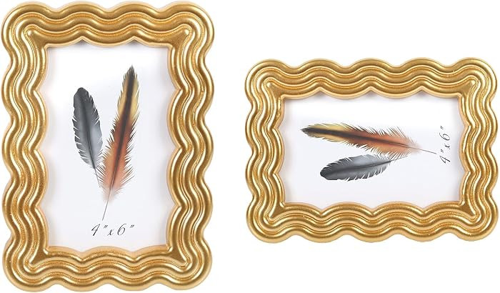 5x7 Picture Frame, Display Pictures 5x7 with Mat, Wavy Edge Wood Photo Frame for Tabletop and Wall Hanging, with Clear Plexiglass for Vertical or Horizontal Display, Gold, 1 Pack | Amazon (US)