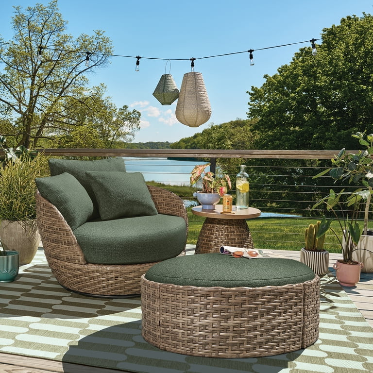 Beautiful Wicker Reversible-Top Outdoor Ottoman and Coffee Table with Cover by Drew Barrymore, Br... | Walmart (US)