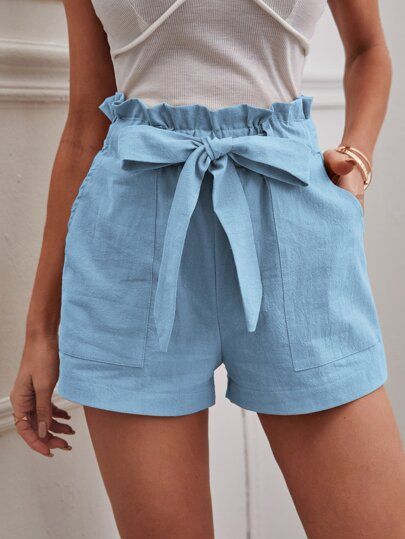 SHEIN Unity Solid Paper Bag Waist Belted Shorts SKU: sw2202161887137330(1000+ Reviews)$10.49$9.97... | SHEIN