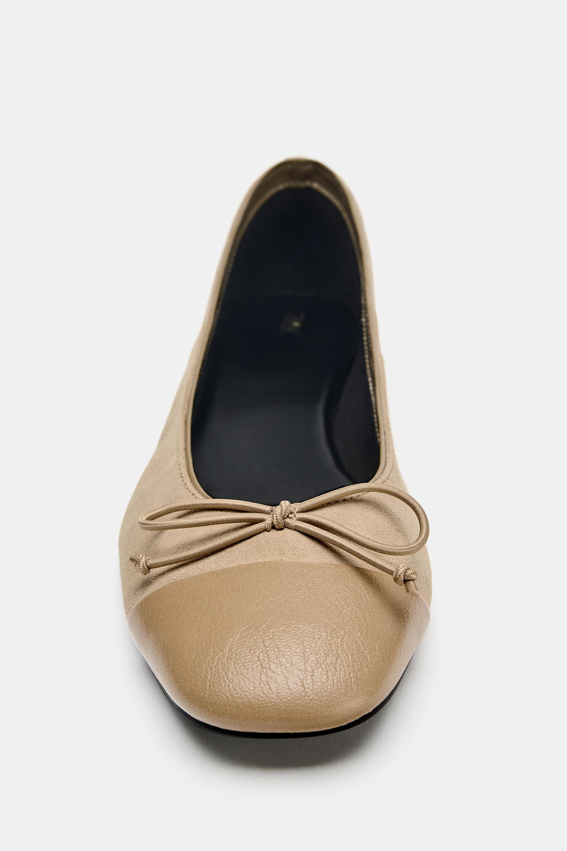 Zara - Contrasting Leather Ballet Flats - Beige - 9 - Woman | Zara US