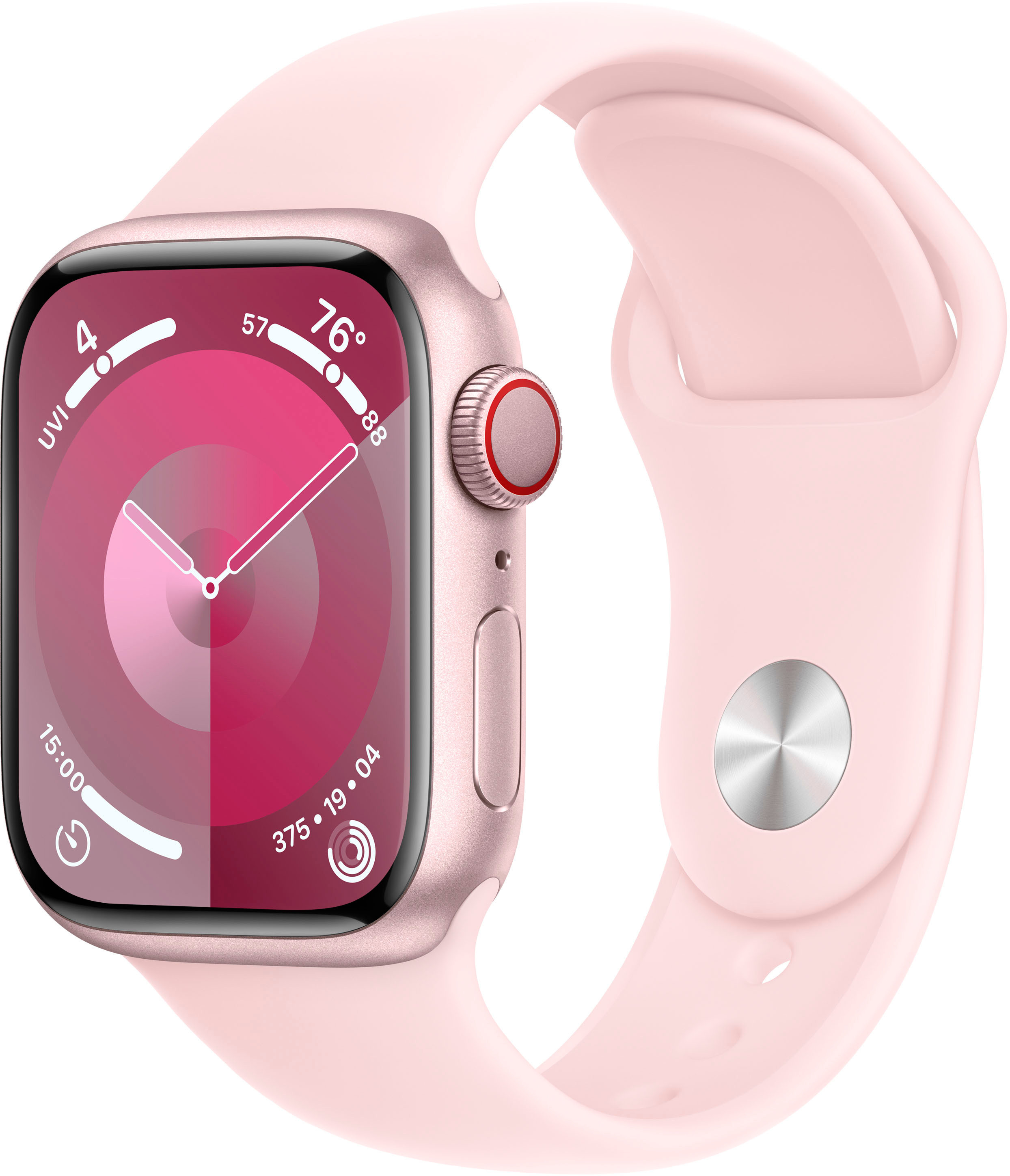 Apple Watch Series 9 (GPS + Cellular) 41mm Pink Aluminum Case with Light Pink Sport Band with Blood Oxygen - S/M - Pink - (2023) | Best Buy U.S.
