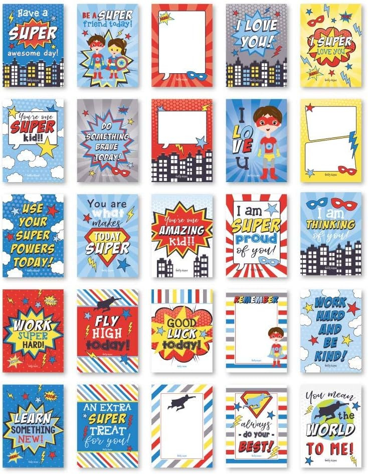 25 Superhero School Lunch Box Notes For Kids, Inspirational Motivational Cards For Boys Girls From Mom, Encouraging Notes for Student Children Teens, Thinking of You Positive Affirmations Lol Fun Love | Amazon (US)
