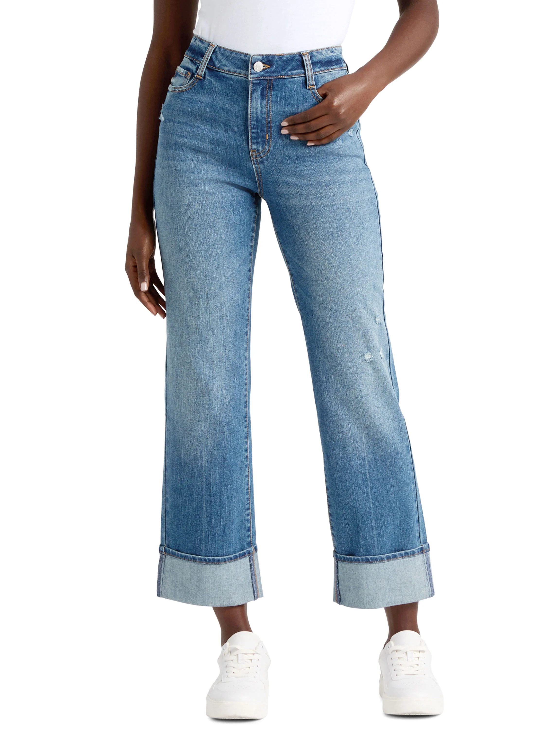 Time and Tru Women's Wide Cuff Jeans, 29” Inseam, Sizes 2-20 | Walmart (US)